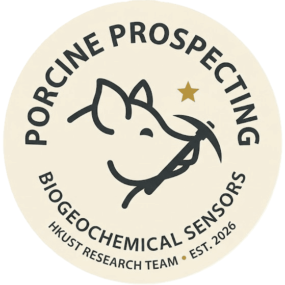 Official logo of Porcine Prospecting, featuring a pig silhouette with a pickaxe and a golden star, representing the Susscrofa Research Team at HKUST.